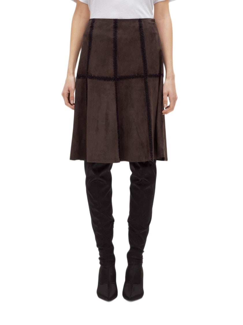 Blugirl Flared Brown Skirt With Grid Stitching Details