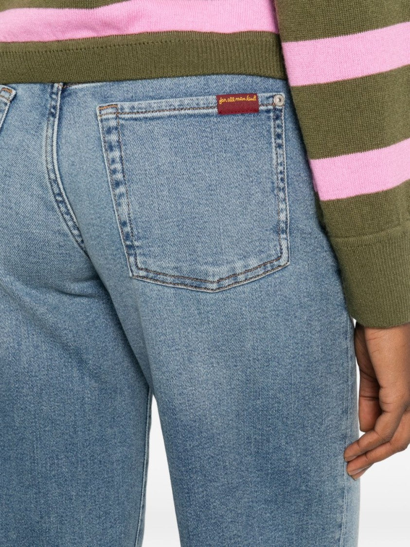 Seven Light Blue Straight-Leg Jeans With Five Pockets And Mid-Rise Fit