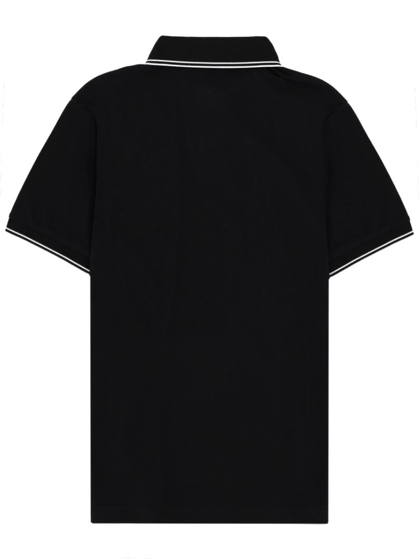 Stone Island Black White Piping Cotton-Blend Polo Shirt