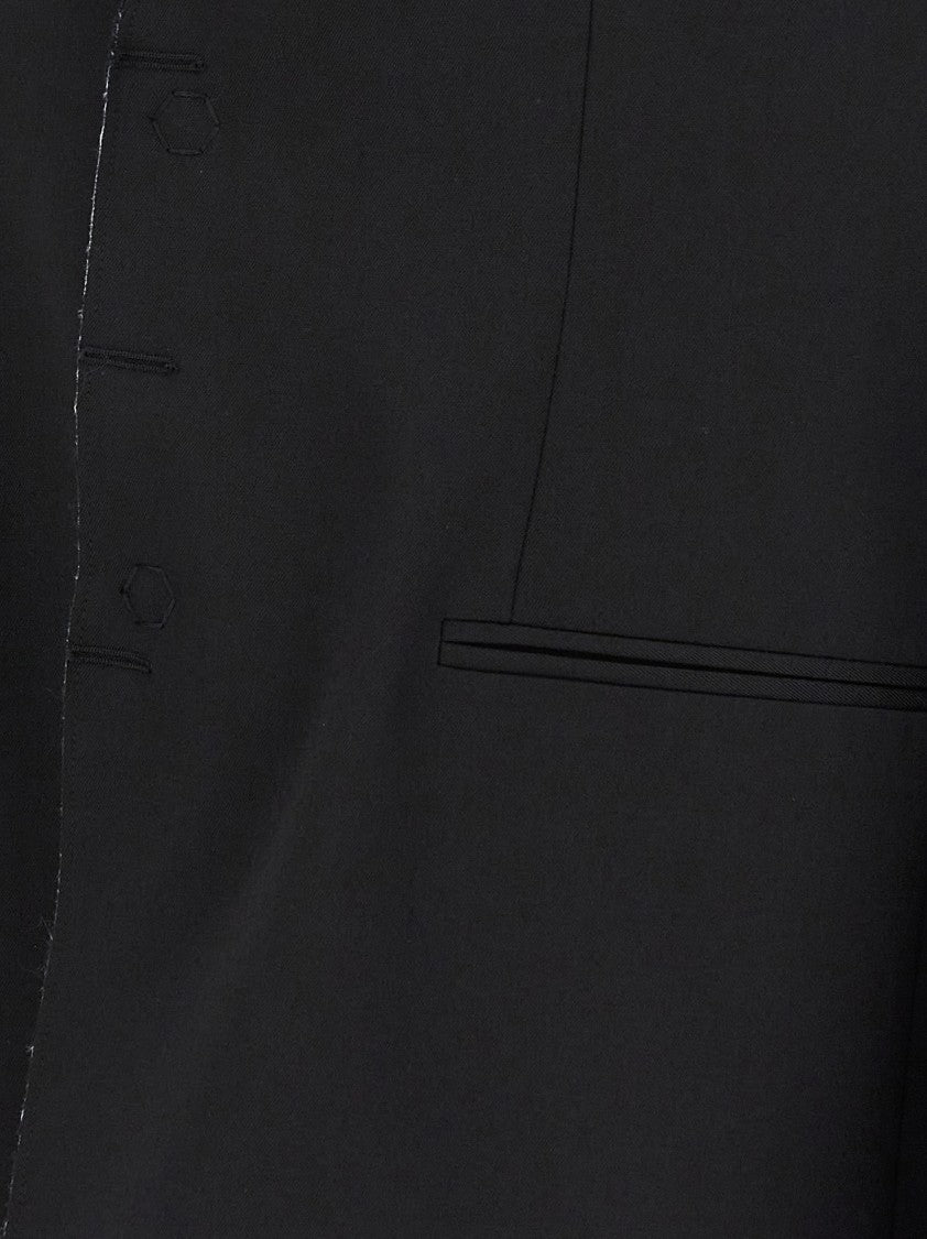 Mm6 By Maison Margiela Single-Breasted Wool Blend Blazer With Distinctive Raw Cut Hem