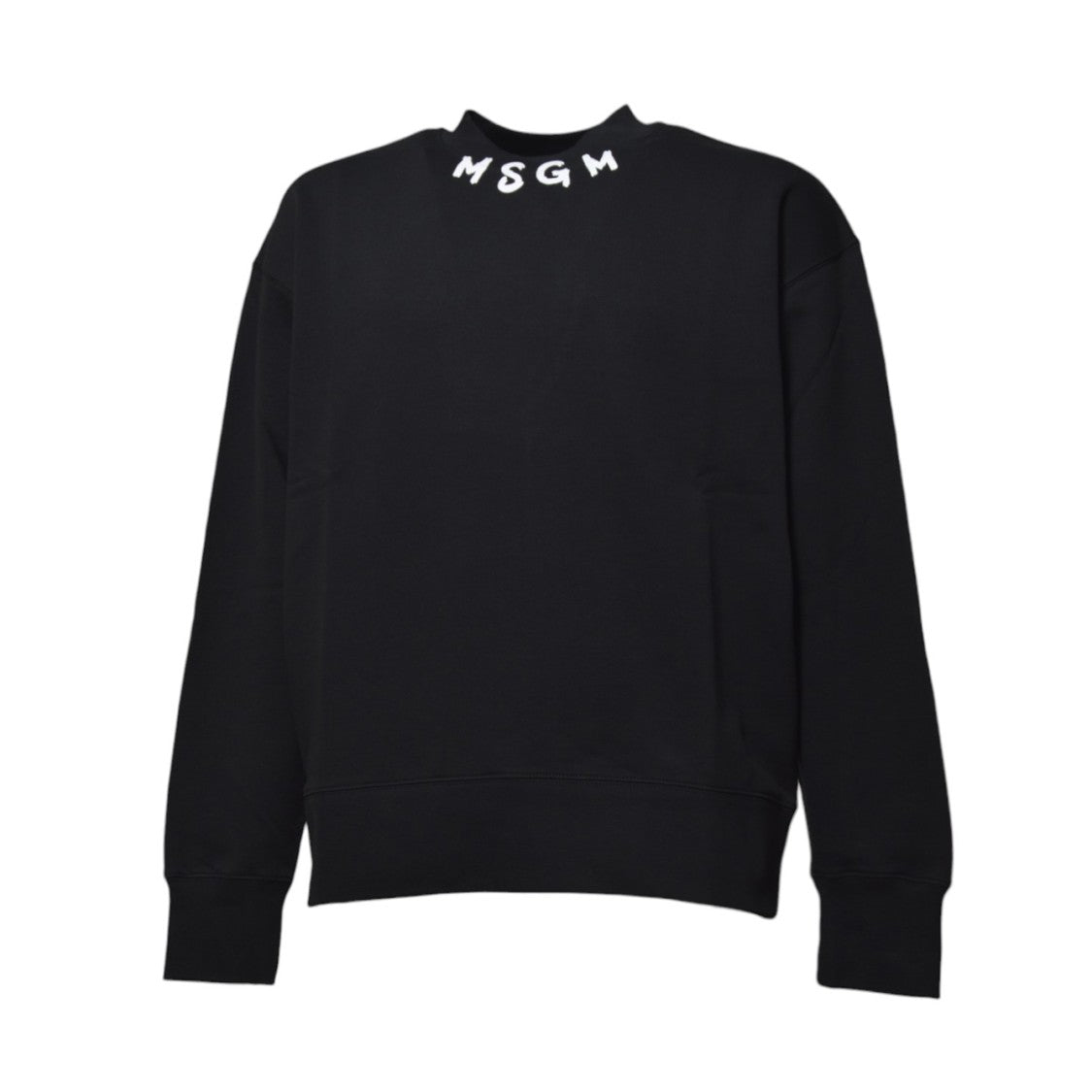 Msgm Black Cotton Crewneck Sweatshirt With Logo Print On Neck