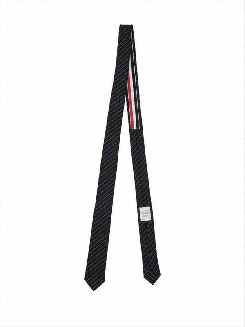 Thom Browne Slim Diagonal Pinstripe Neck Tie With Tricolor Detail