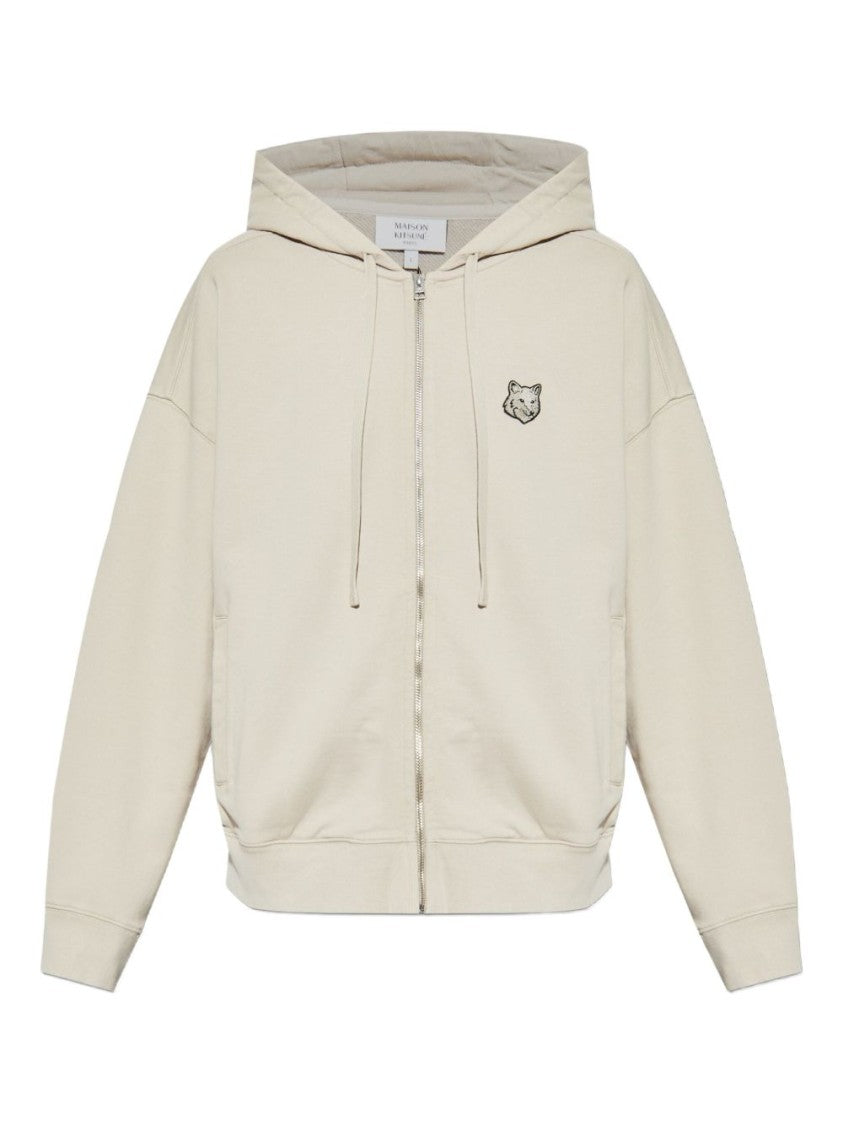 Maison Kitsuné Beige Hoodie With Front Zip Fastening