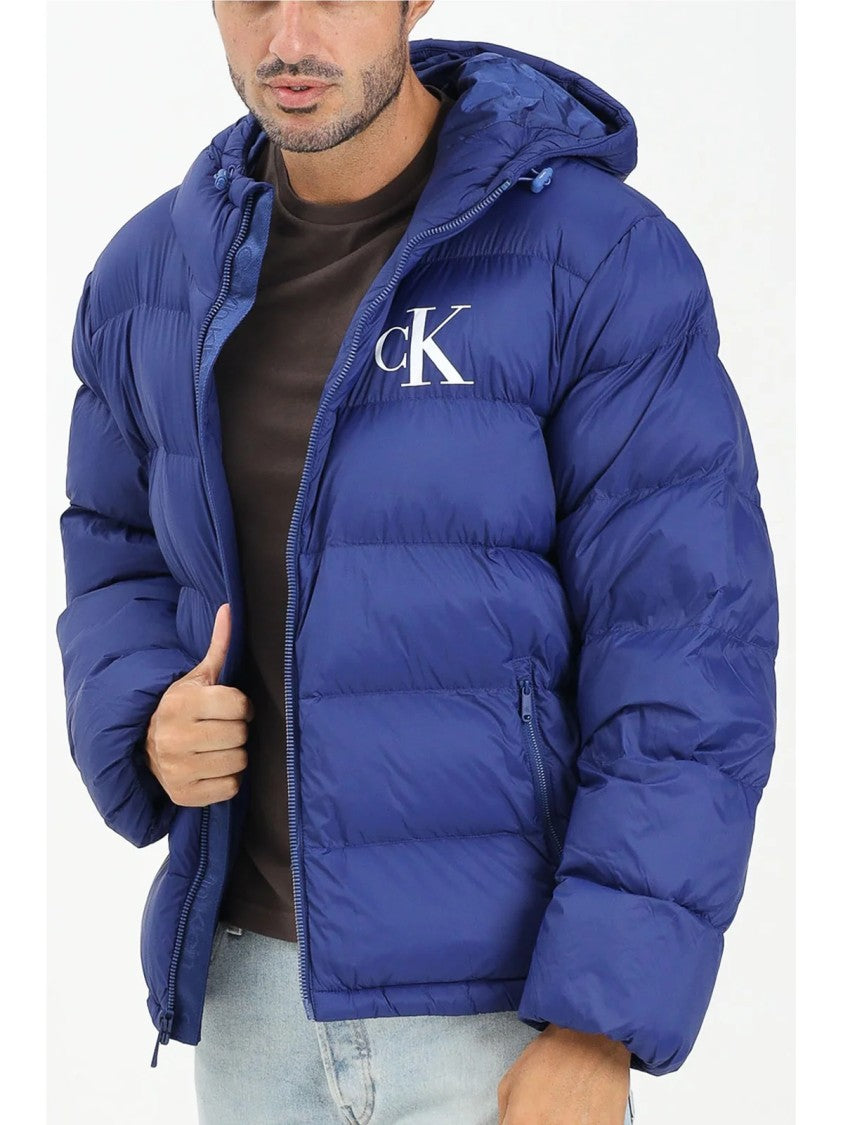 Calvin Klein Jeans Royal Blue Hooded Quilted Polyamide Down Jacket