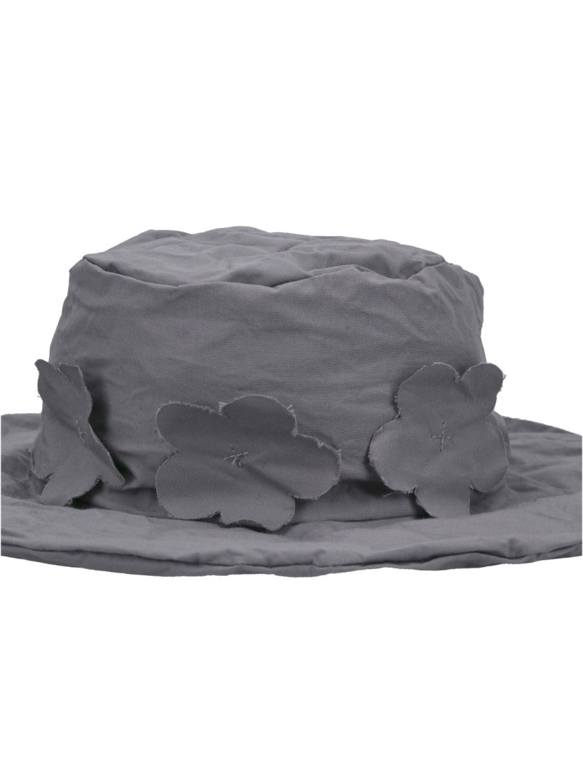 Scha Grey Wide-Brimmed Floral Appliqué Cotton Hat