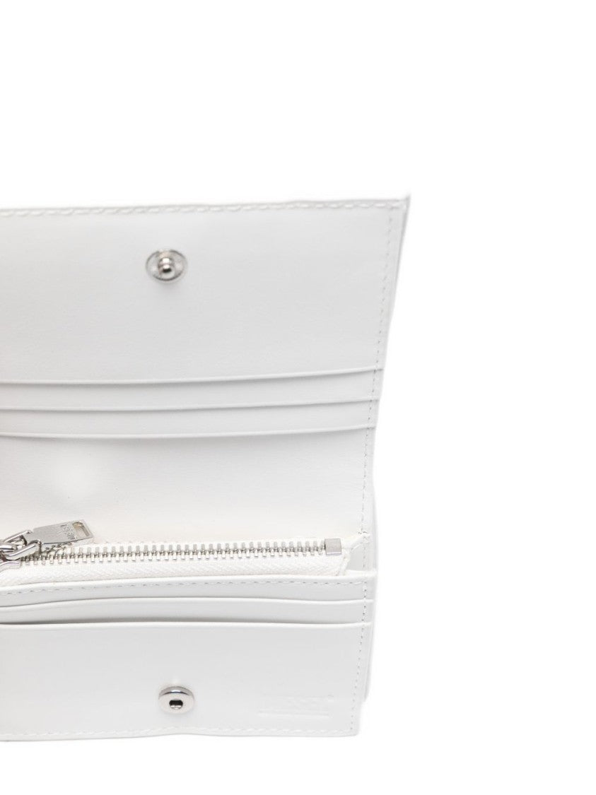 Diesel Rectangular White Leather Wallet With Metallic Emblem
