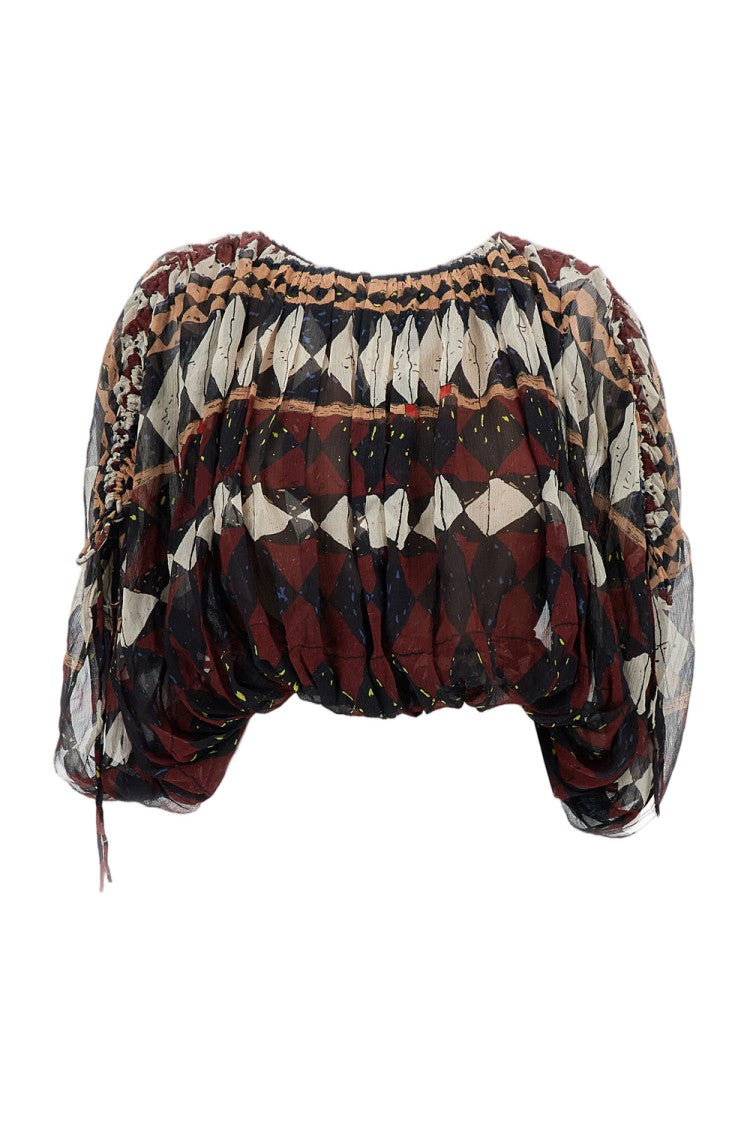 Into The East Voluminous Silk Blouse With Adjustable Drawstrings
