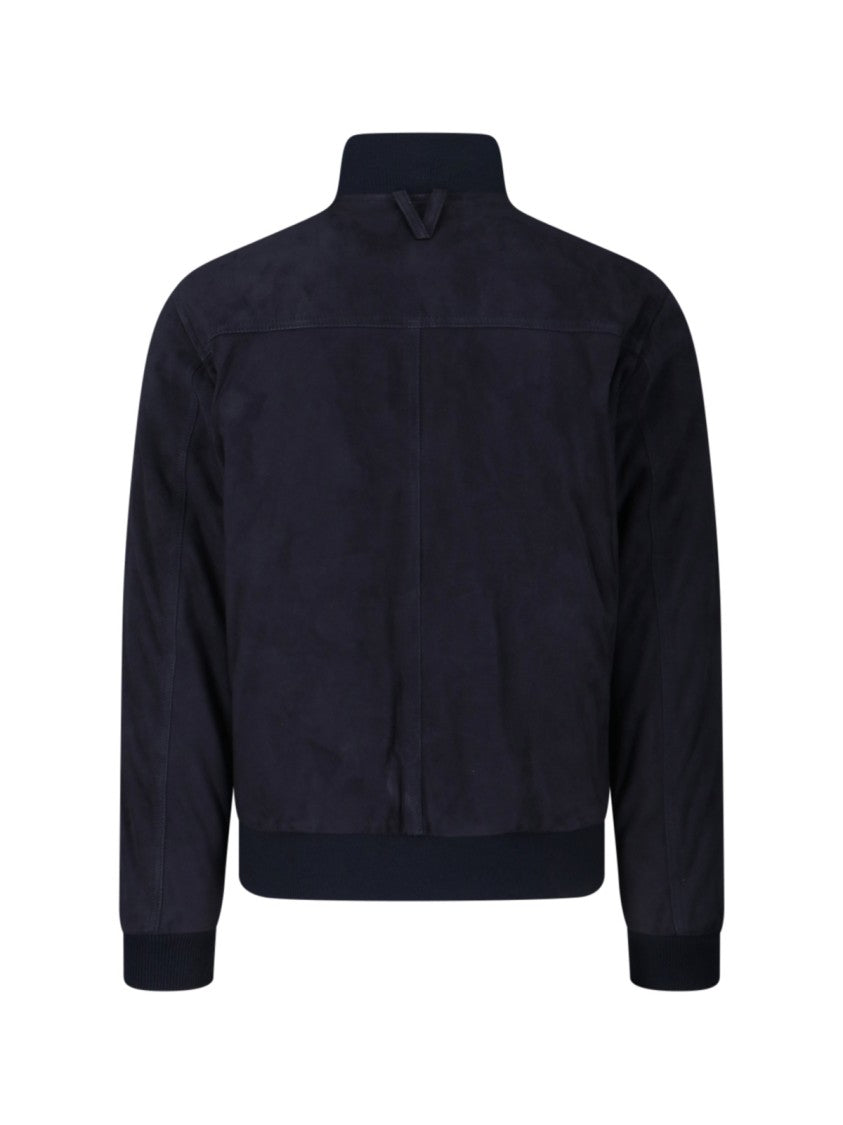 Valstar Navy Suede Bomber Jacket With Padded Design And Flap Pockets
