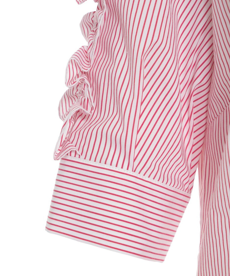 Liu Jo Ruffled Detail Striped Shirt With Rounded Hem