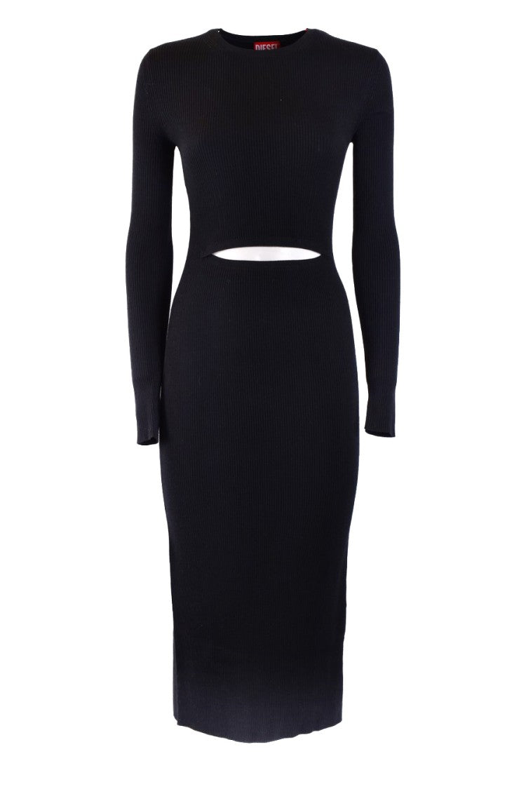 Diesel Ribbed Midi Dress With Cut-Out Detail And Long Sleeves