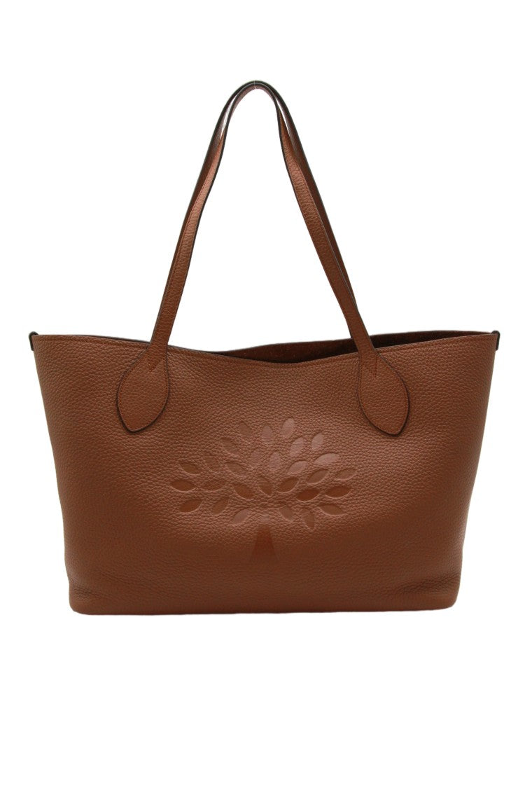 Mulberry Textured Leather Tote Bag With Embossed Tree Motif