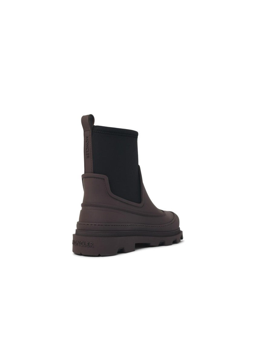 Moncler Brown Calfskin Leather Ankle Boots With Black Fabric Insert