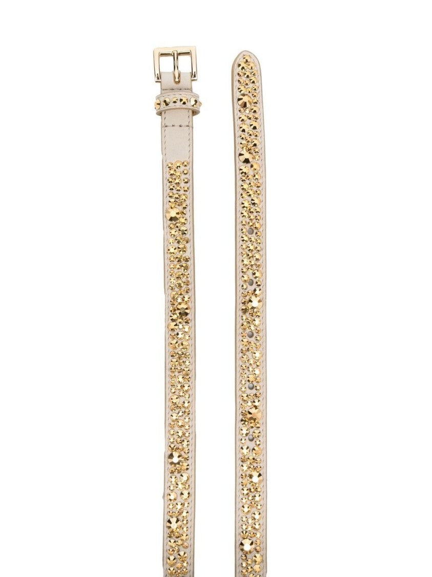 Prada Crystal-Embellished Leather Buckle Belt