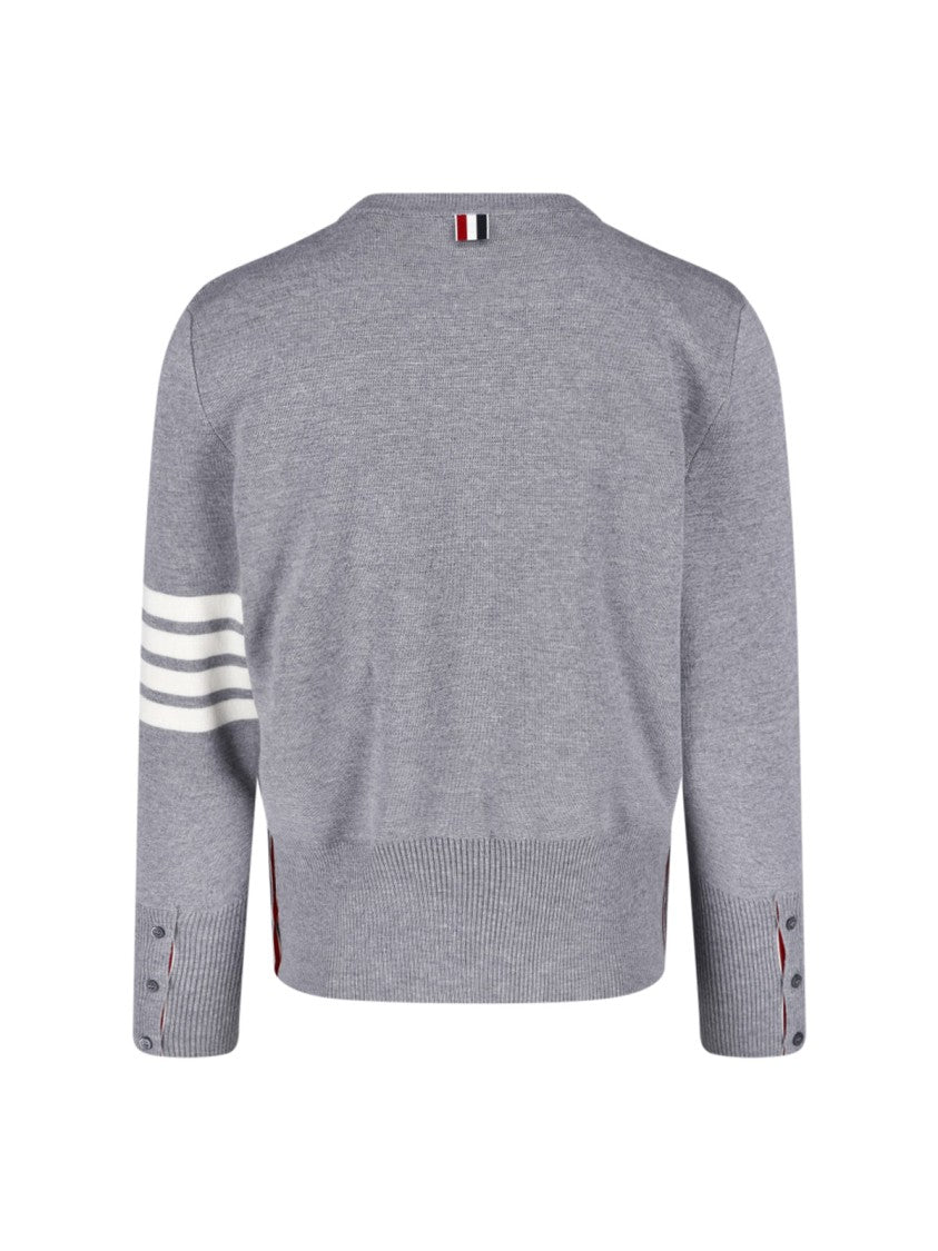 Thom Browne Crew Neck Knit Sweater With Distinctive Stripe Details