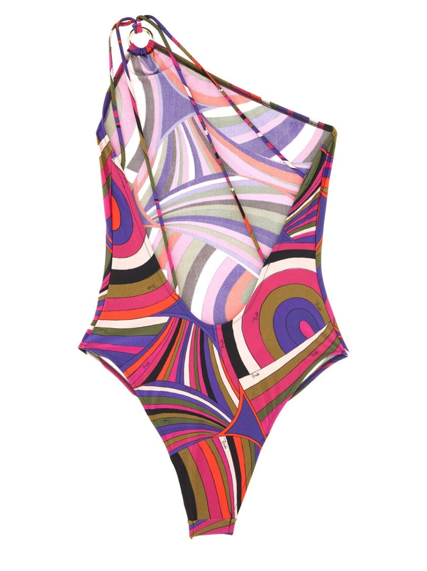Pucci Iris Print One-Shoulder Swimsuit