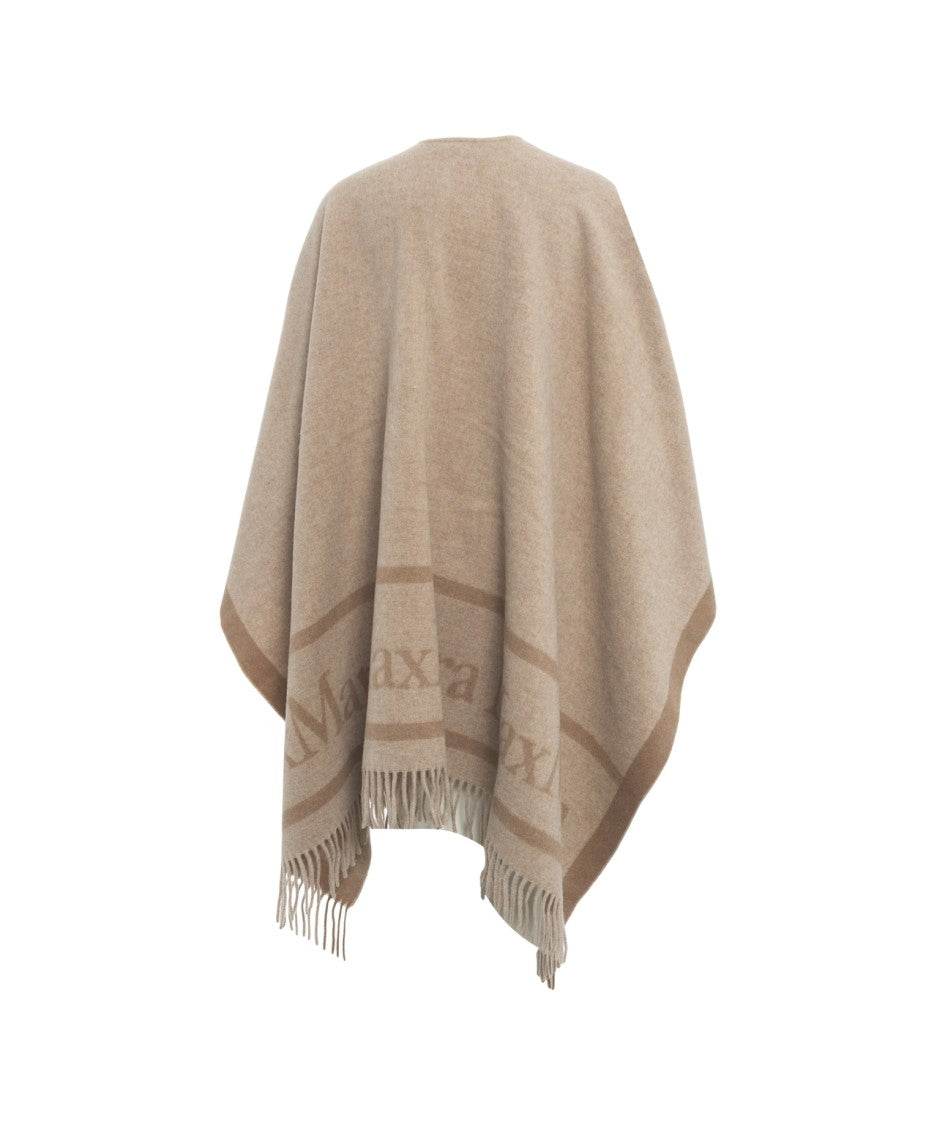 Max Mara Fringe-Detail Wool Cape With Logo Print