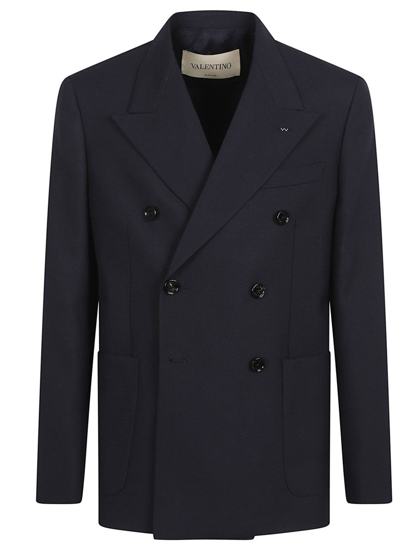 Valentino Garavani Double-Breasted Dark Blue Virgin Wool Blazer