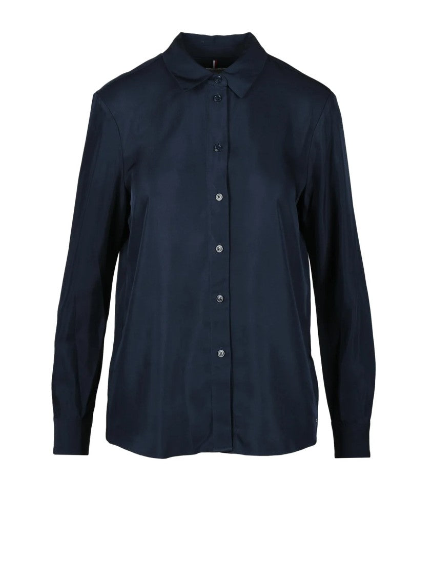 Tommy Hilfiger Navy Blue Viscose Shirt With Classic Collar And Button-Down Front