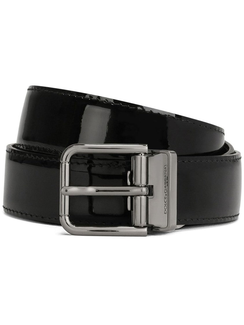 Dolce & Gabbana Lacquered Black Calf Leather Roller Belt
