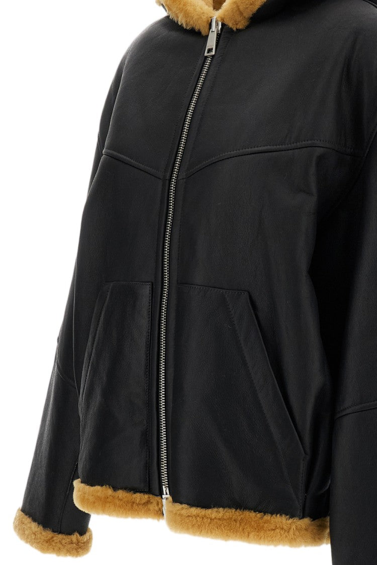 Halfboy Black/Brown Reversible Hooded Shearling Jacket