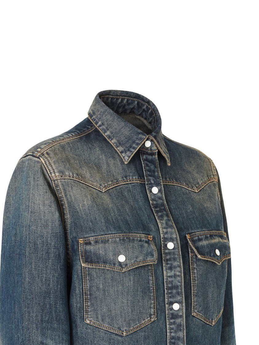 Fendi Blue Bananatex Denim Western Shirt