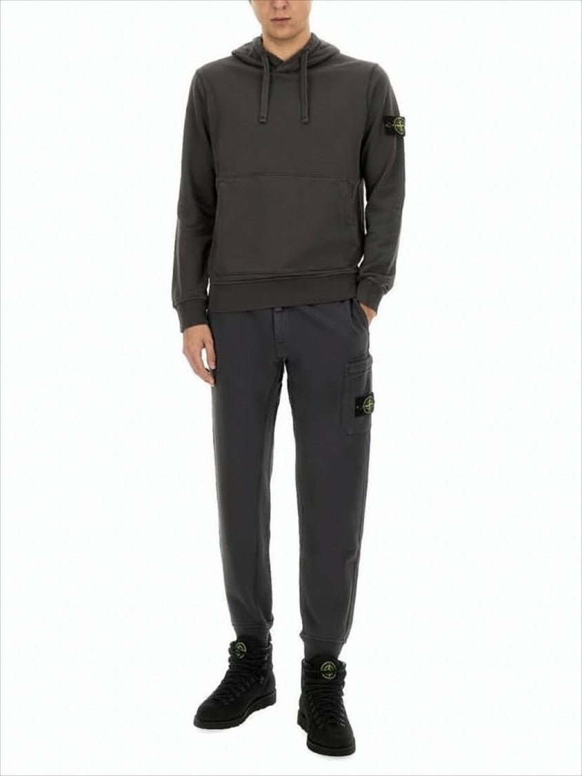 Stone Island Pullover Hoodie With Distinctive Patch And Drawstring Hood