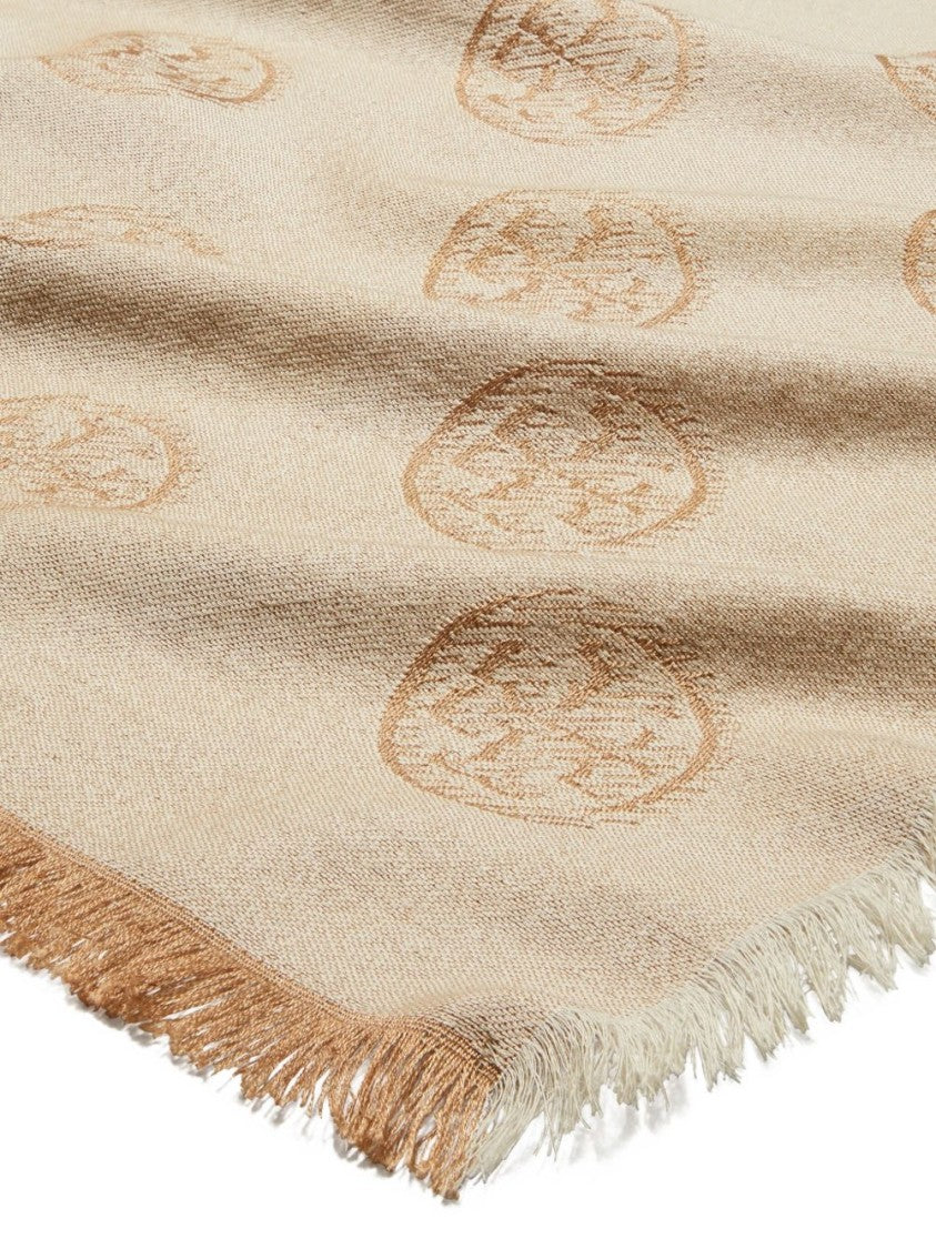 Tory Burch Camel Scarf With Subtle Tonal Patterns