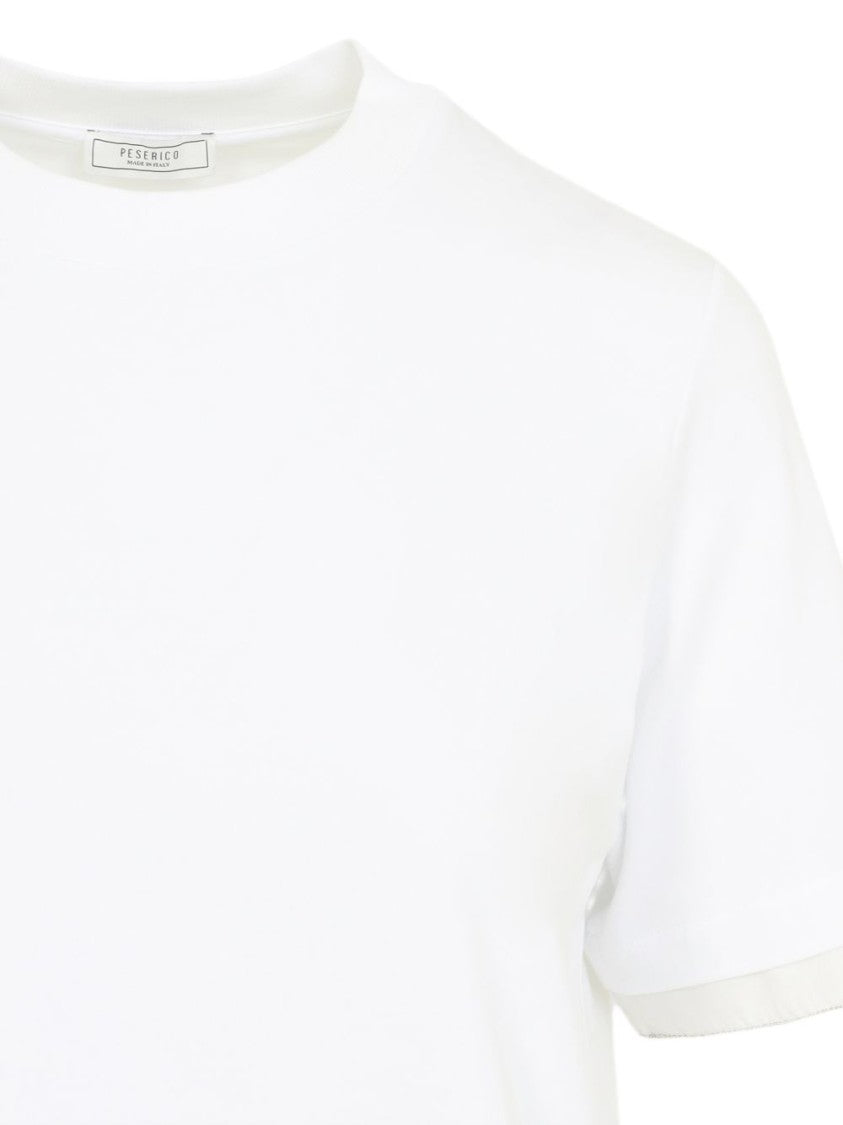 Peserico White Short-Sleeve Shirt With Double-Layered Hem