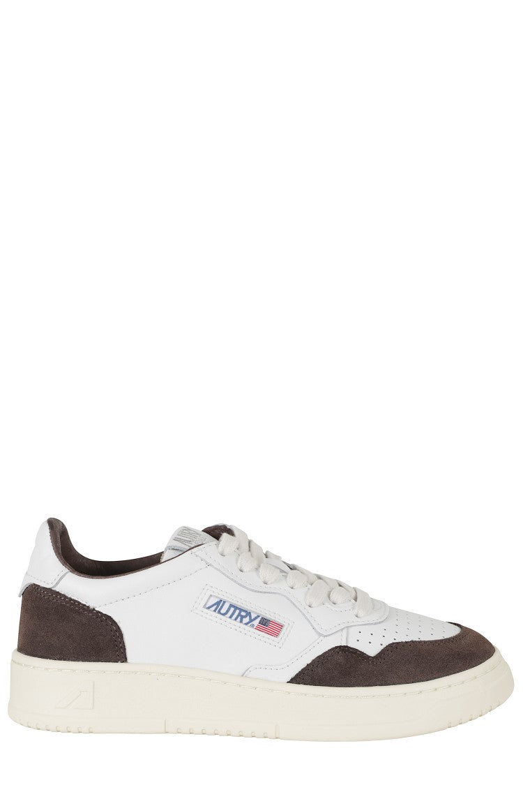 Autry White And Mahogany Medalist Low Suede Accents Leather Sneakers