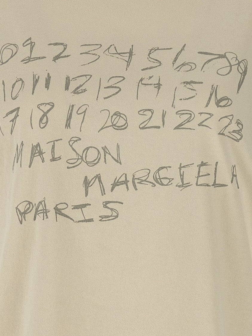 Maison Margiela Cream Cotton T-Shirt With Iconic Handwritten Logo
