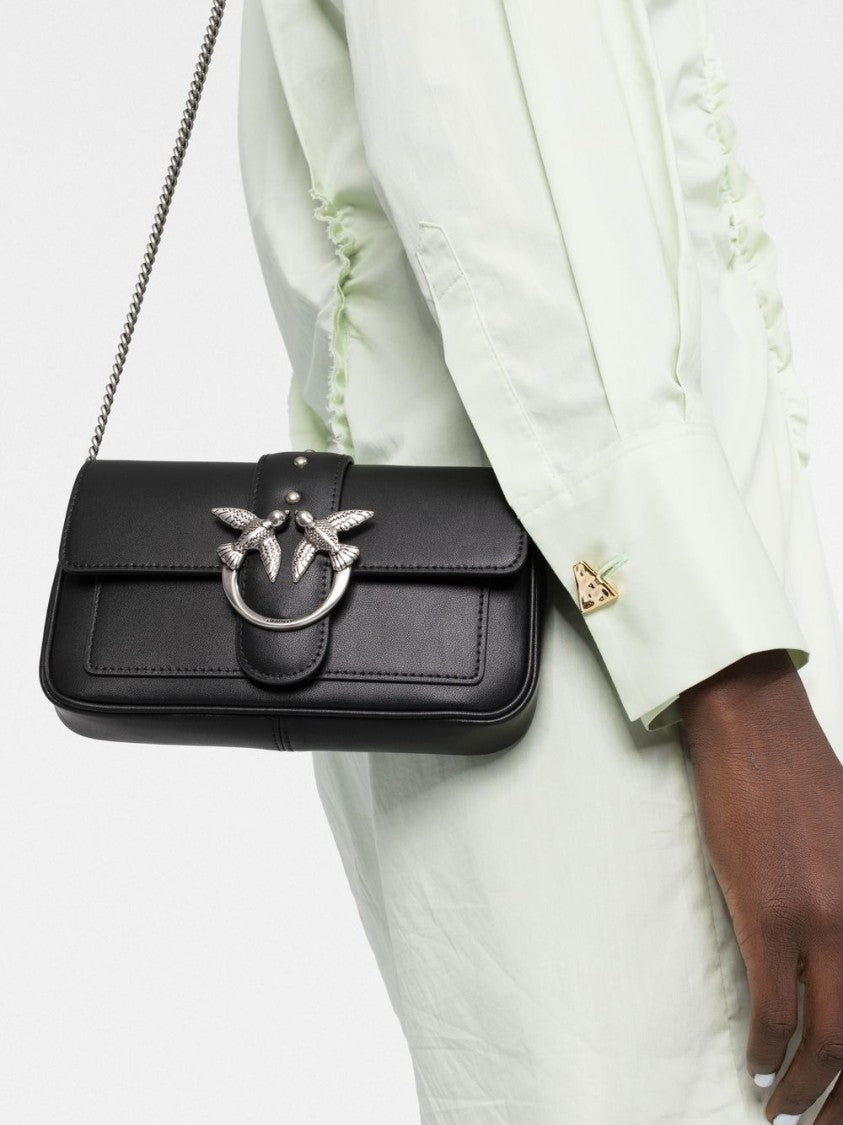 Pinko Black Calf Leather Logo Clutch