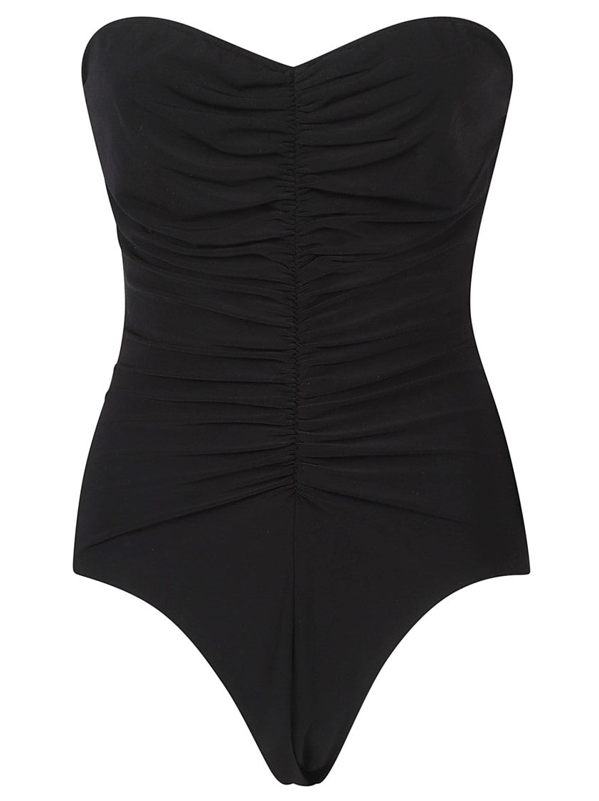 Norma Kamali Strapless Shirred Polyester One-Piece