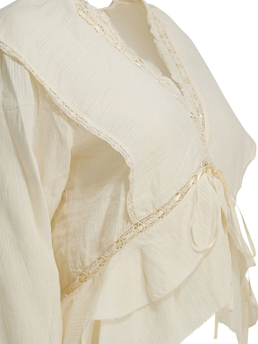 Isabel Marant Étoile V-Neck Blouse With Lace Trim And Ruffled Details