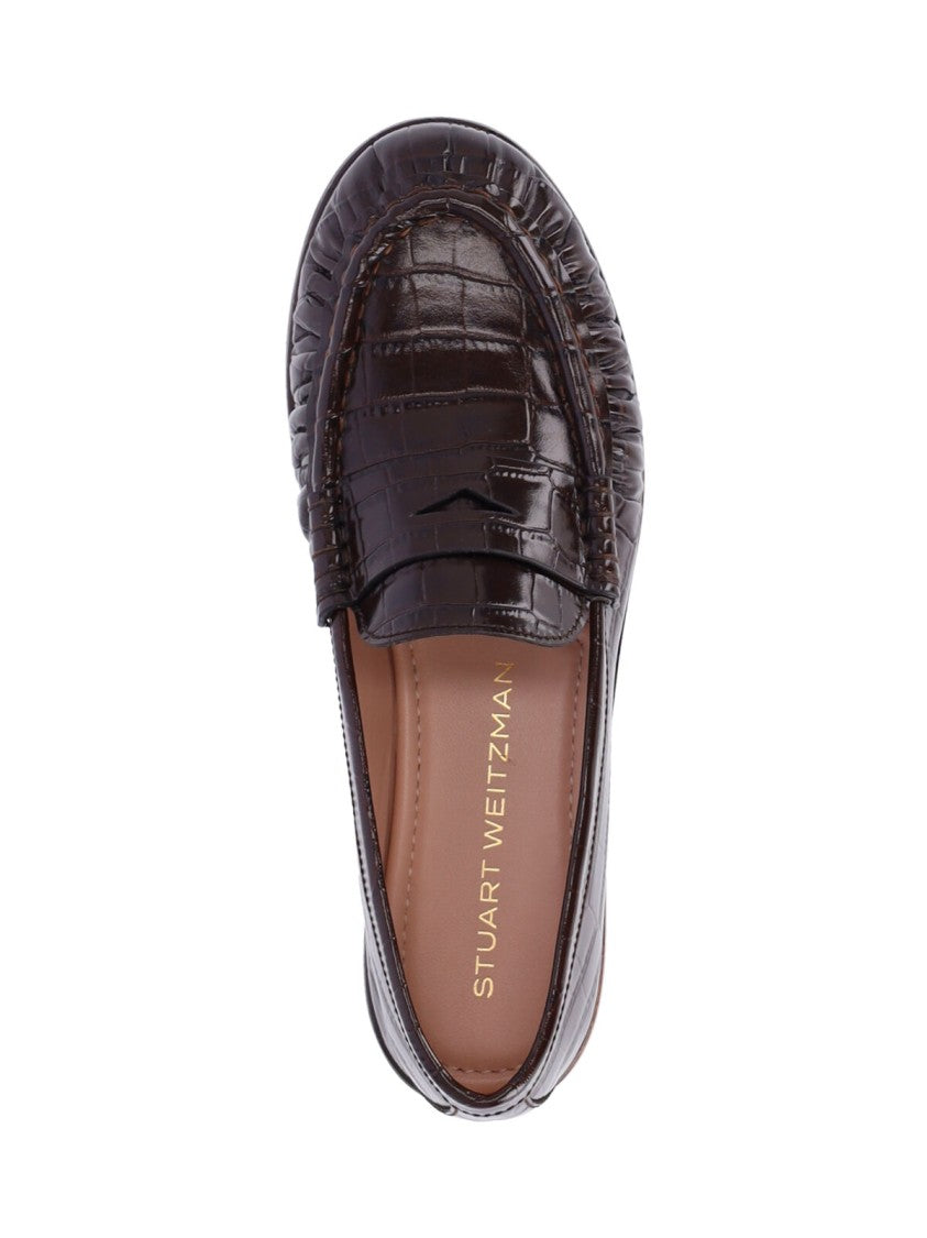 Stuart Weitzman Crocodile-Embossed Loafer Flats With Glossy Finish