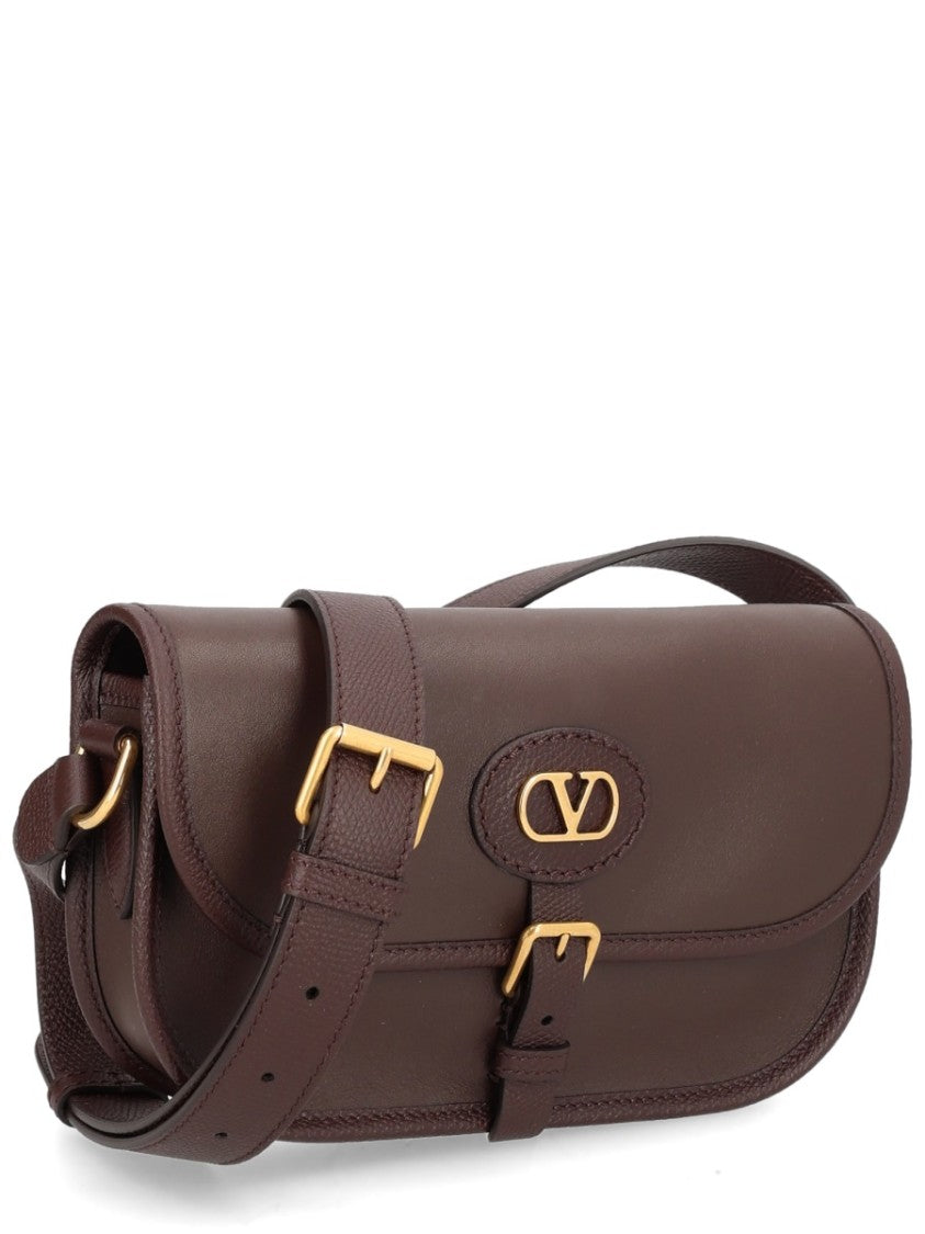 Valentino Garavani Rectangular Brown Leather Bag With Gold-Tone Accents
