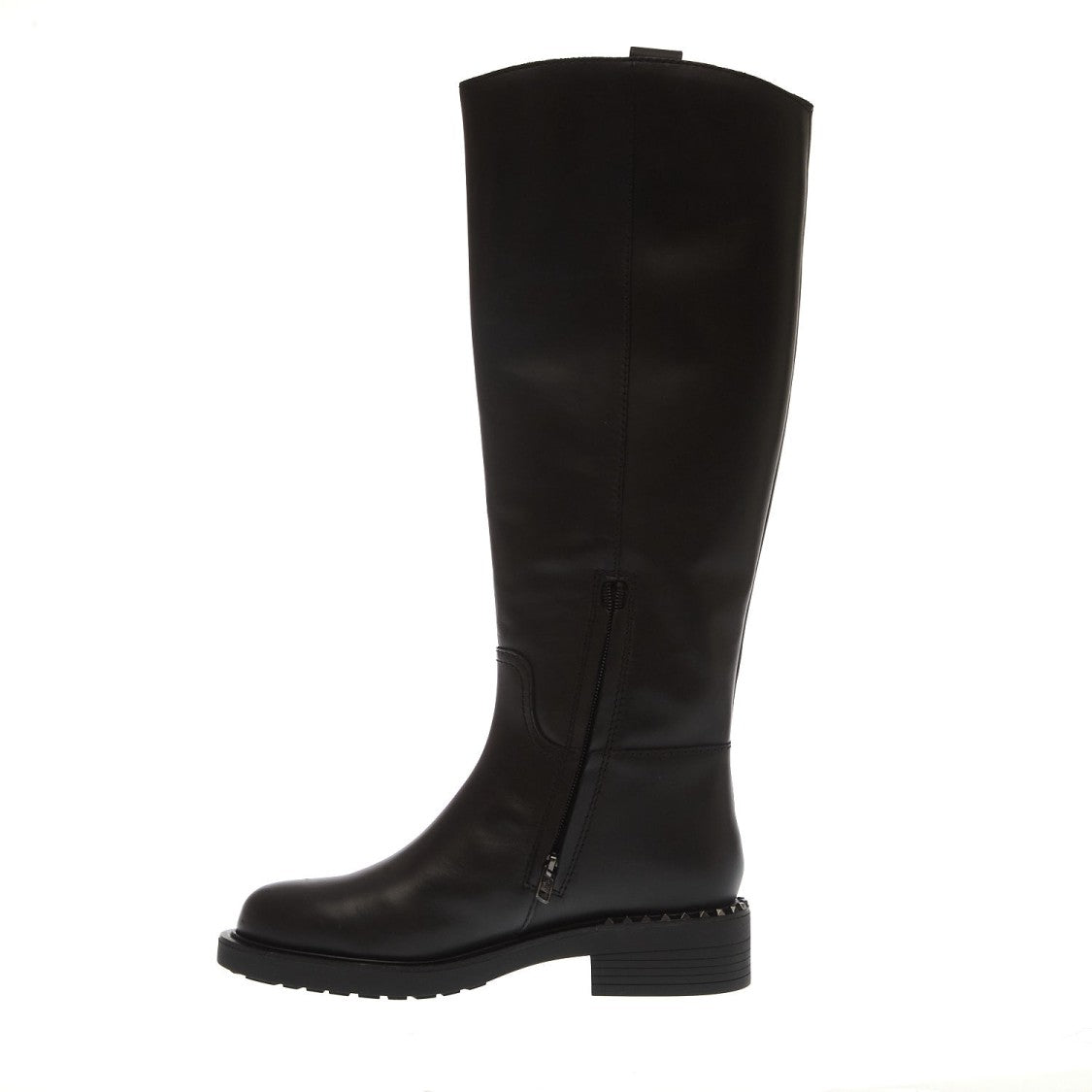 Ash Black Leather Boot With Gun Studs