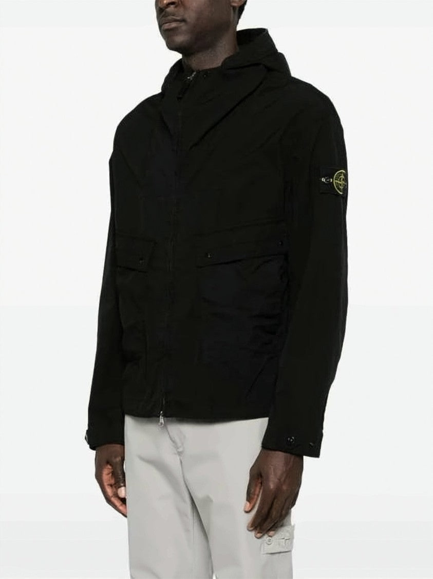 Stone Island Black Jacket With Hood And Distinctive Logo