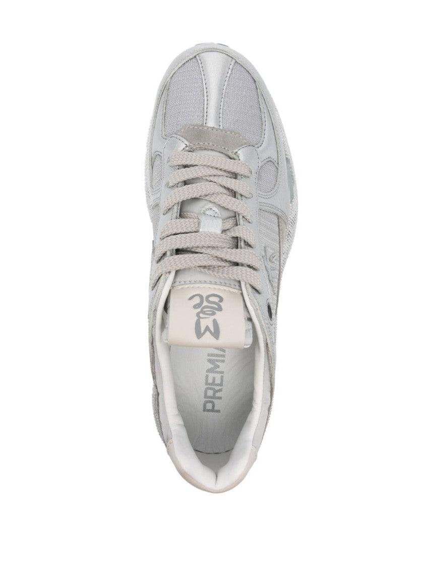 Premiata Silver Leather Sneakers With Textured Finish