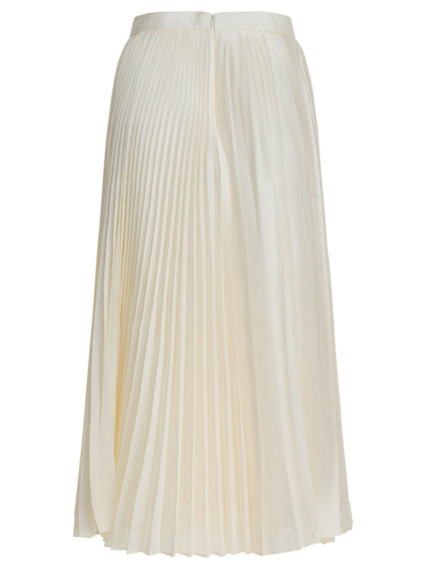 Sandbeige Midi Pleated Skirt With Smooth Waistband