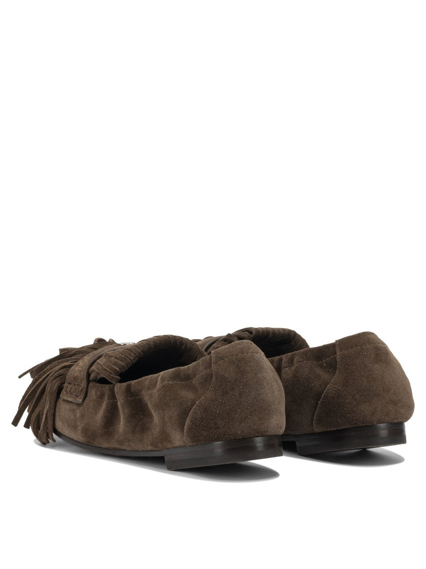 Tory Burch Suede Moccasin Loafers With Fringe Detailing