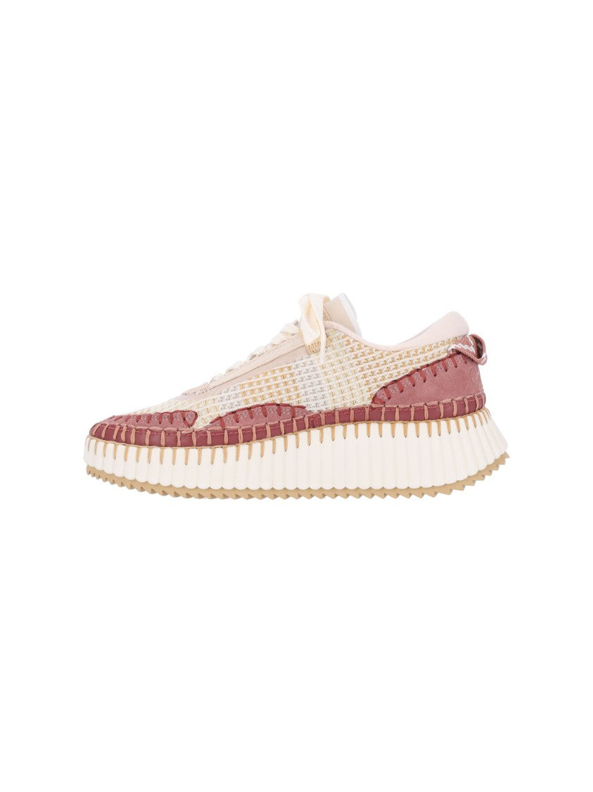 Chloé Cream Mesh Sneakers With Dusty Rose Leather Accents