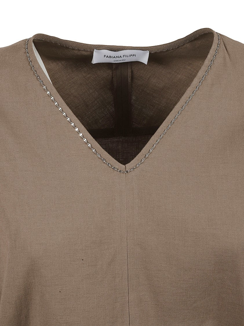 Fabiana Filippi Beige V-Neck Shirt With Wide Sleeves