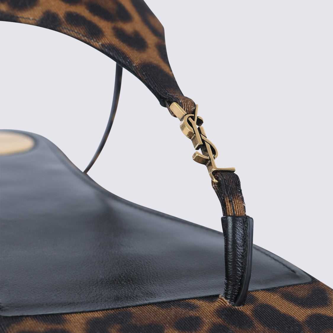 Saint Laurent Leopard Print Thong Flat Sandals With Ankle Strap