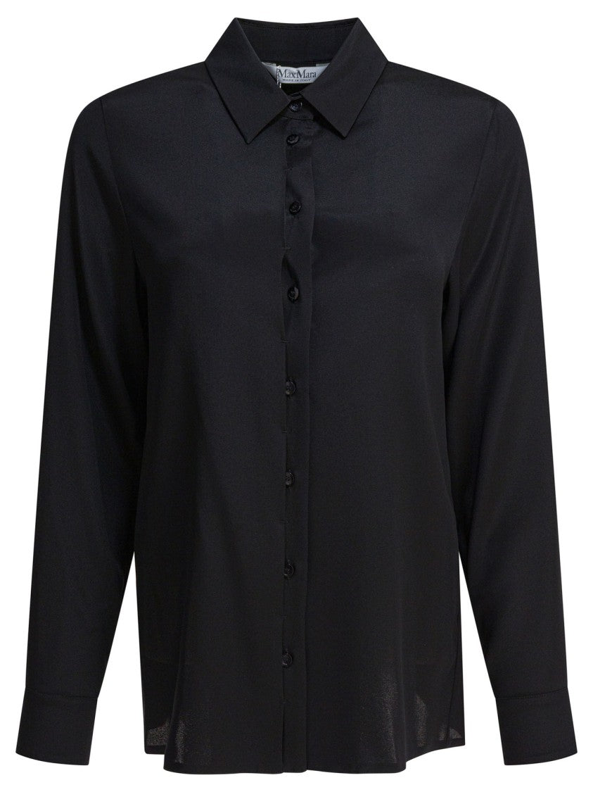 Max Mara Relaxed Fit Black Silk-Elastane Blend Shirt