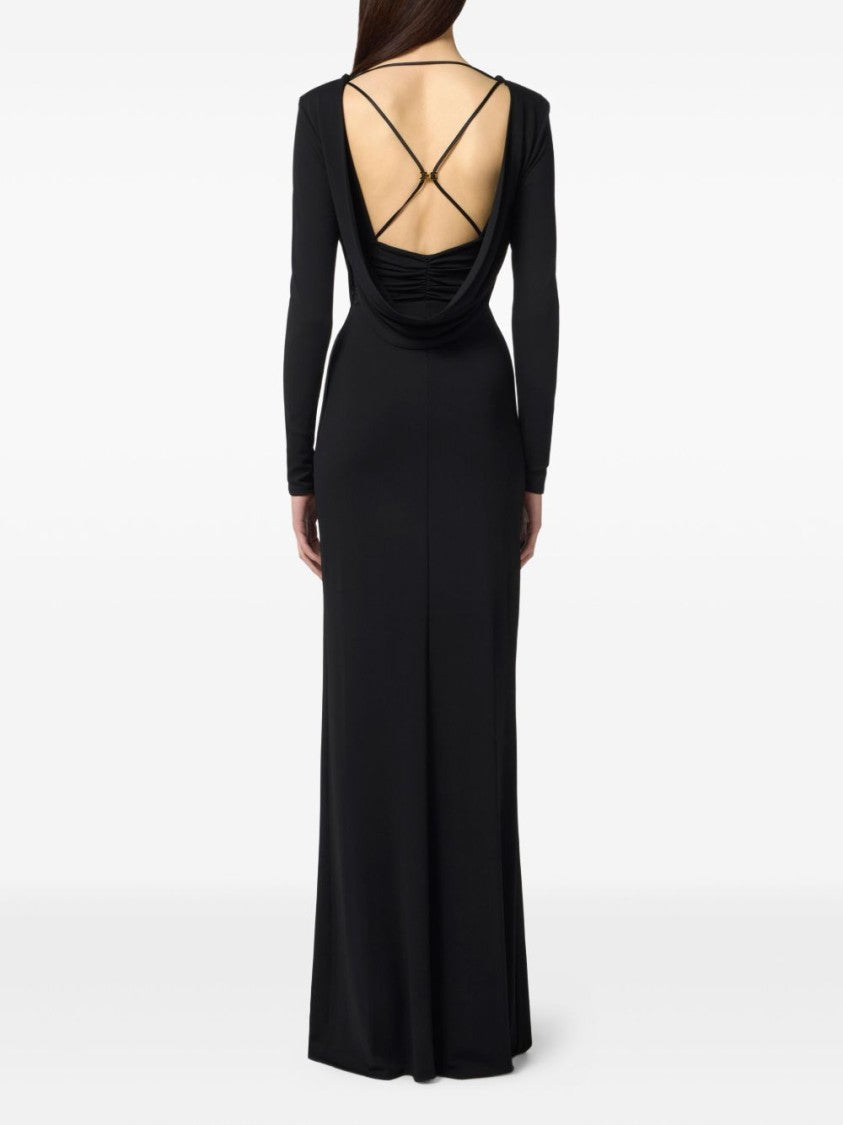 Elisabetta Franchi Fitted Black Evening Dress With Draped Bodice