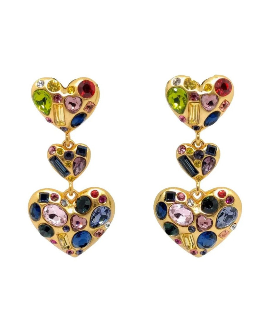 Oscar De La Renta Gemstone Heart Chandelier Earr