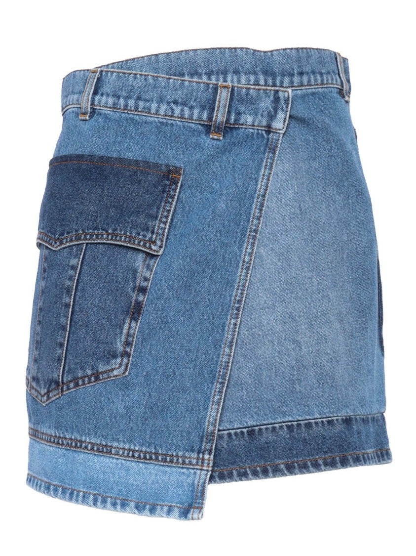 Philosophy Di Lorenzo Serafini Patchwork Denim Skirt With High Waist