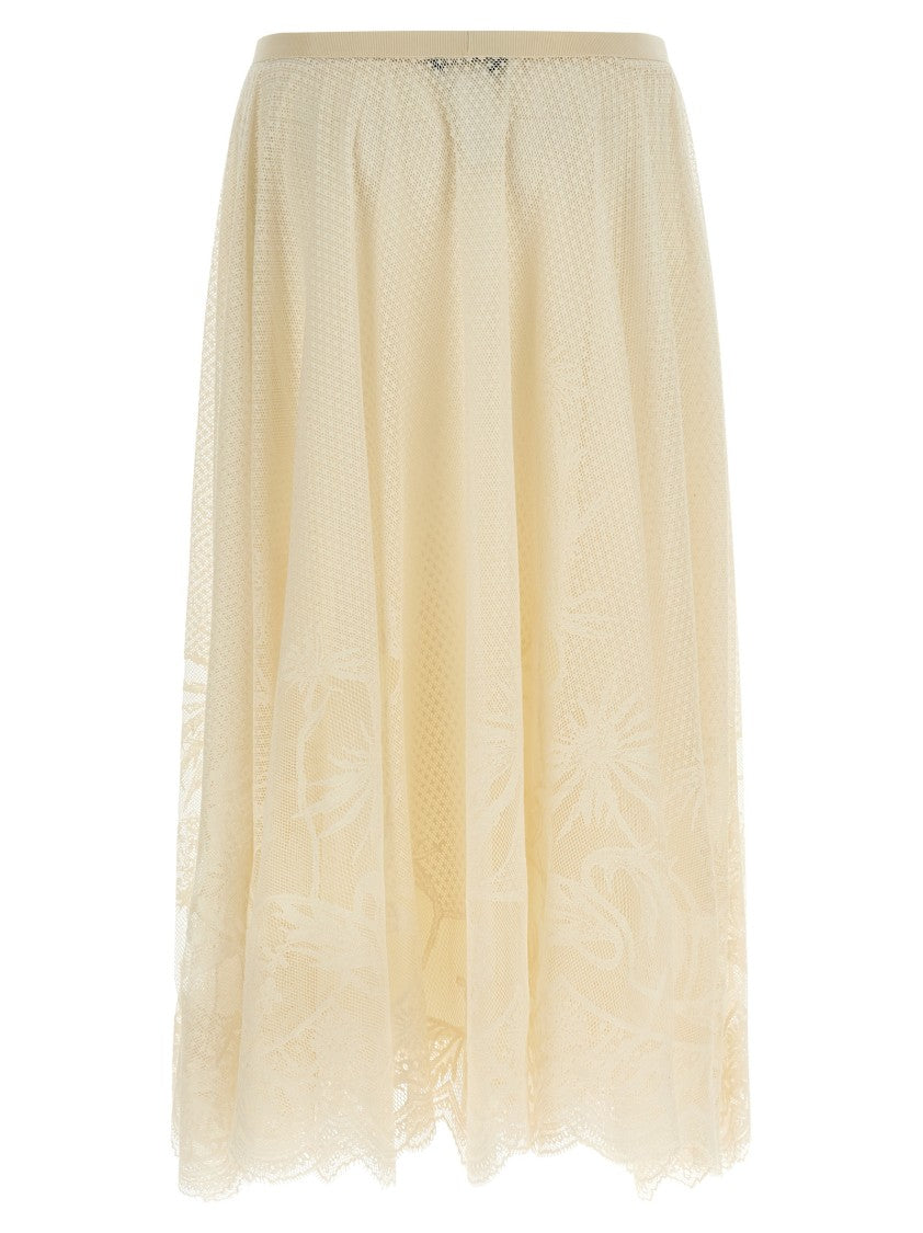 Fabiana Filippi Embroidered Crocheted Lace Midi Skirt With Asymmetric Hem