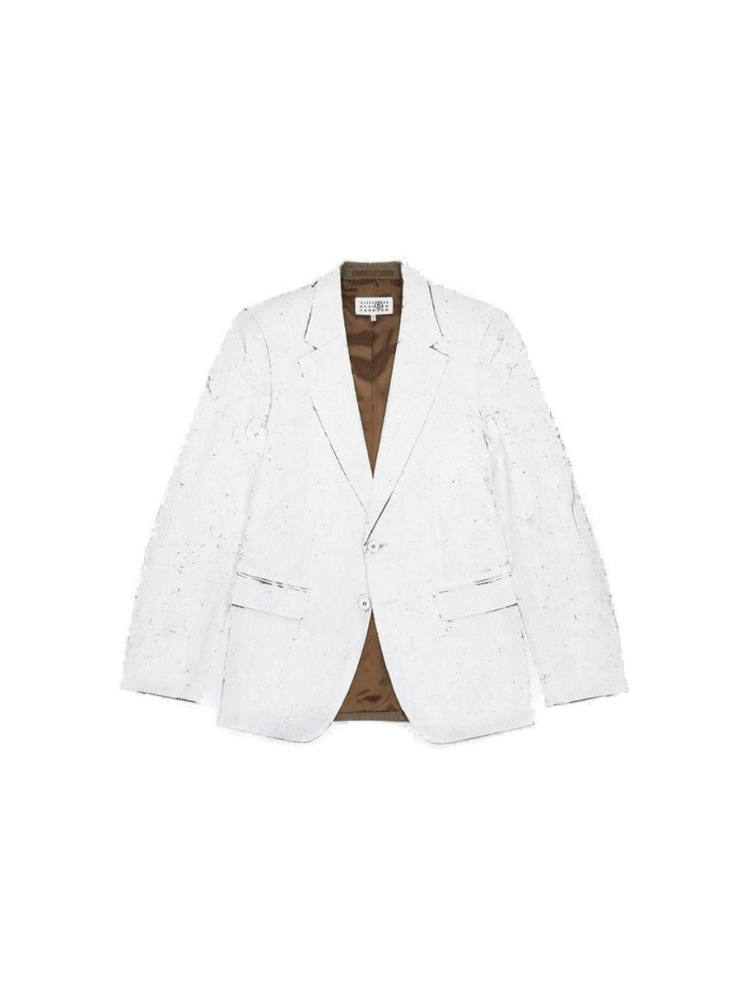 Mm6 By Maison Margiela Textured White Jacket With Button Closure