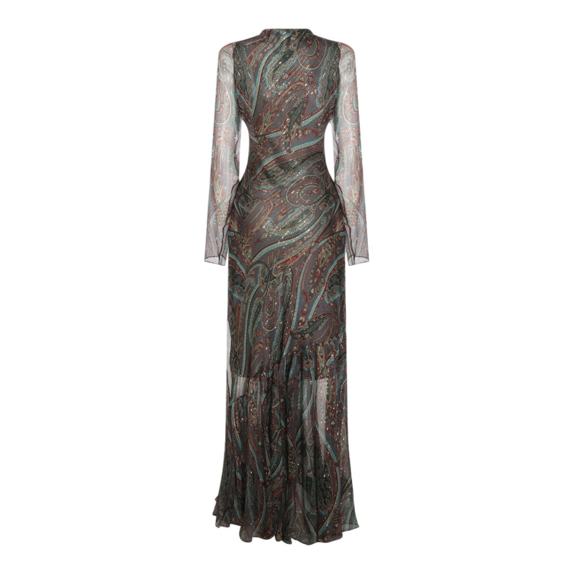Etro Paisley Pattern Long Sheer Sleeve Midi Dress